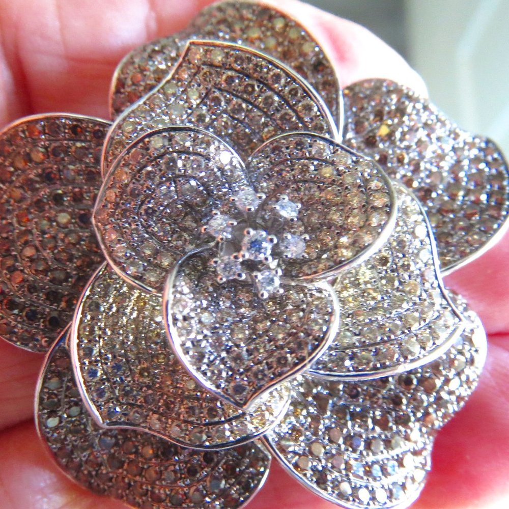 5.62 ct CHAMPAGNE & WHITE DIAMOND 14k white GOLD RING sz 8 NWT $4999 LOPEZ HSN